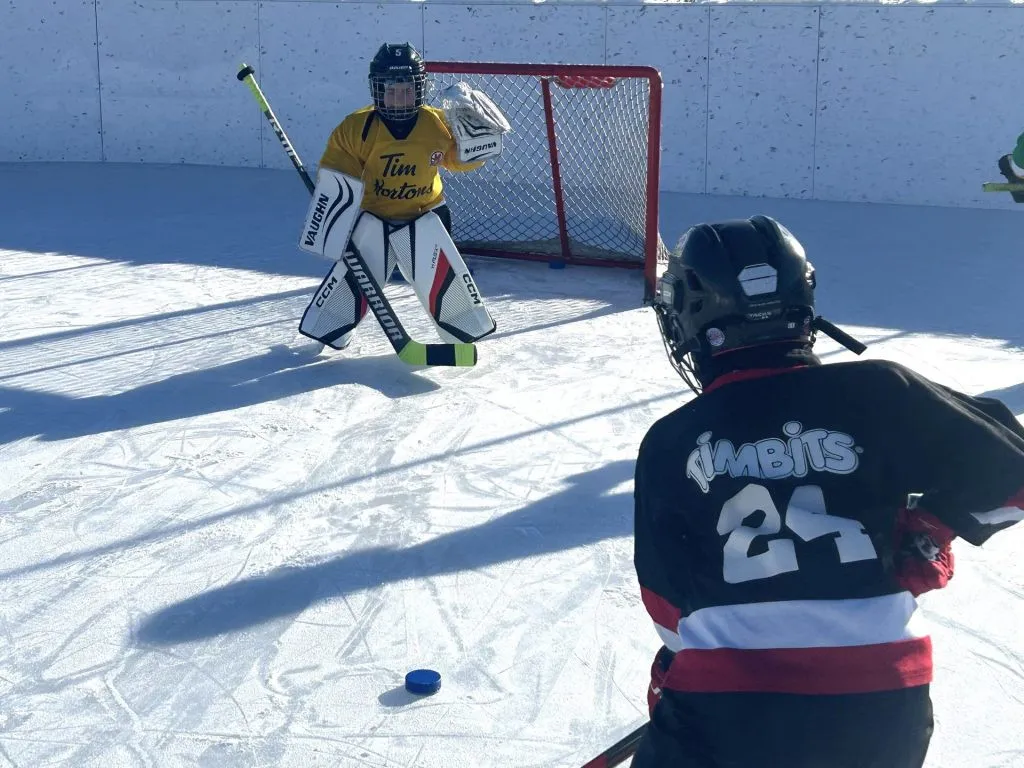 Un hockey s'approche du gardien